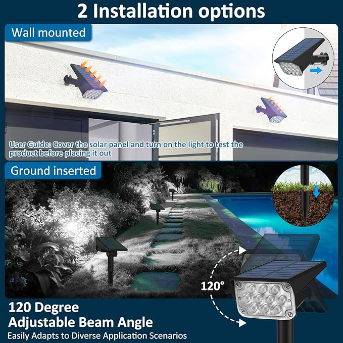 Solar Spotlight White 20-LED Outdoor Landscape Light IP65 Waterproof