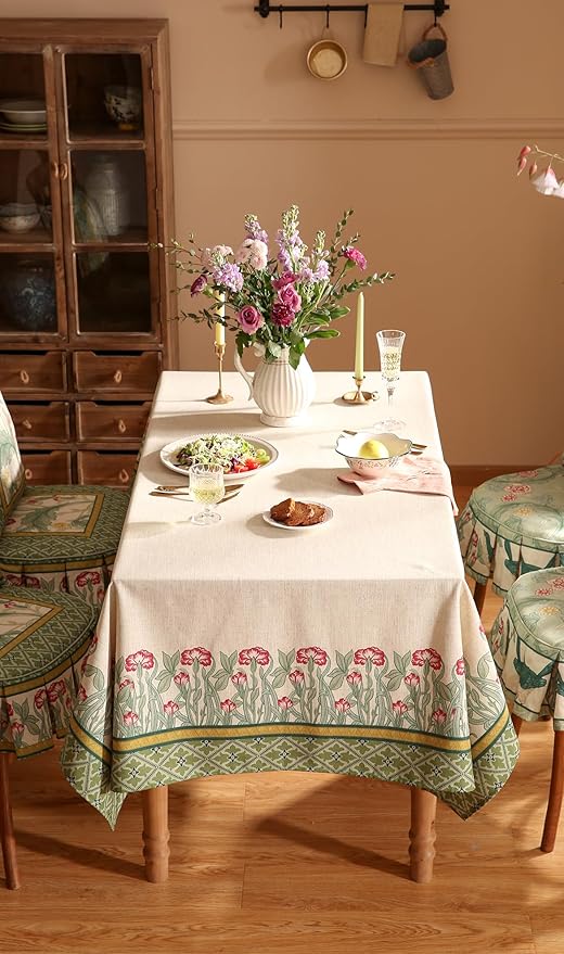 Rectangular Tablecloth, 55 x 87 Inch Green Polyester-Linen Blend