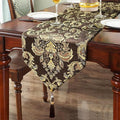 European Royal Table Runners Retro Flowers Luxury Jacquard with Tassels Dark Brown 13x60