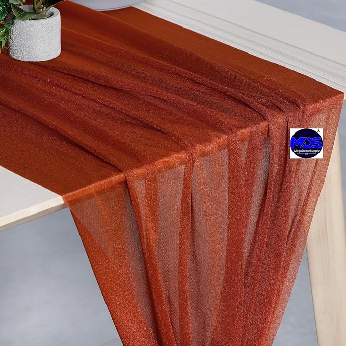 MDS Halloween Chiffon Table Runner - 15 Pack, 29 x 170 Inches, 14ft Each - Sheer Spooky Table Runners for Haunted House Parties, Trick-or-Treat Tables, Witchy Décor, Wedding & Events - Terracotta