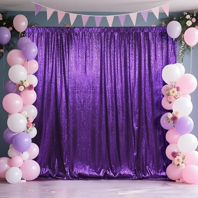 SquarePie Sequin Backdrop Curtain Not See Through Thick Glitter Background for Party 10FT x 10FT Purple