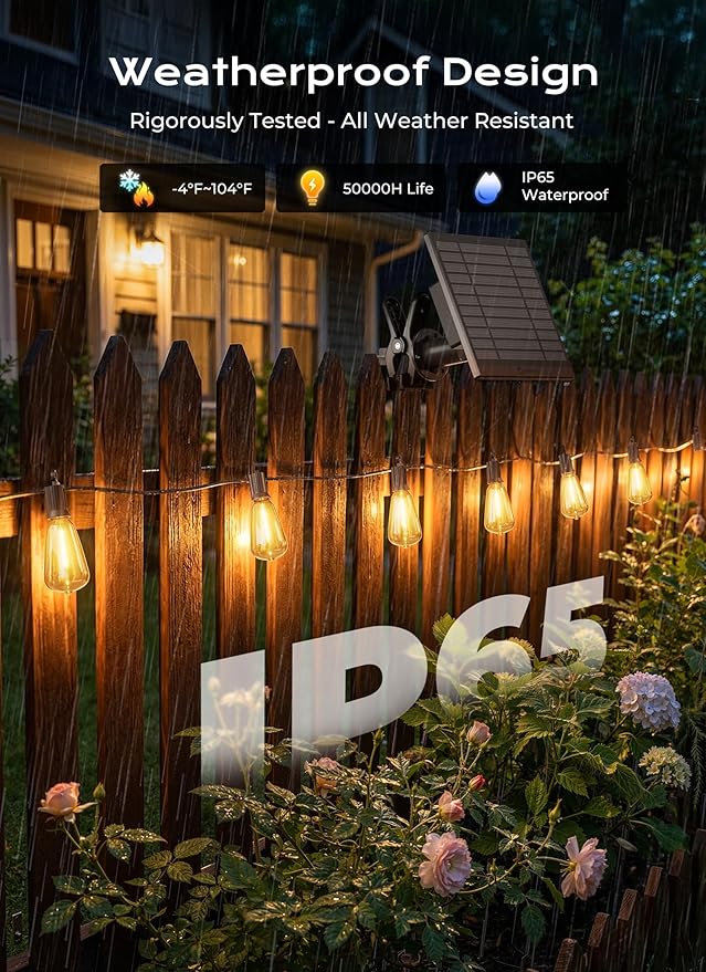 String Lights, Solar Powered 100 FT Outdoor Set with 31 Bulbs and Remote