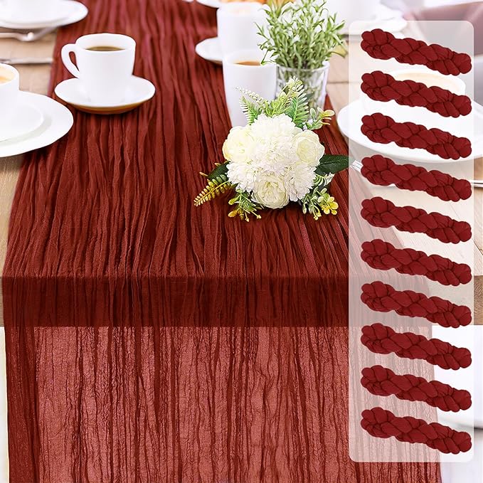 Cheesecloth Table Runner 10FT (35x120 Inch) - 10 Pack Terracotta Boho Gauze Fabric Cheese Cloth Table Runner Rustic Sheer Table Runners Cheesecloth for Wedding, Bridal Shower, Birthday Party Decor