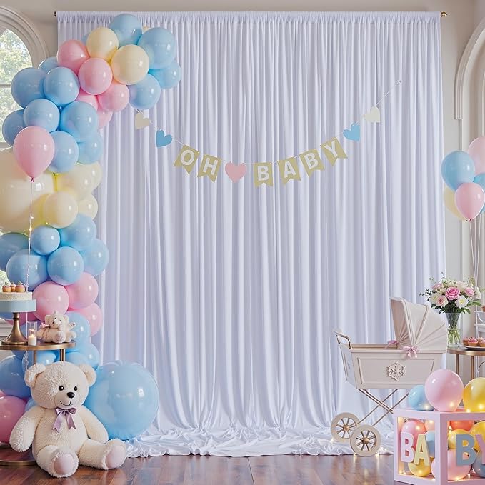 30×12 ft White Wrinkle Free Backdrop Curtain, Soft Silky Easy to Drape Wedding Drapes for Backdrop, 6 Panels 12ft Long Backdrop Curtains for Parties Birthday Baby Shower Photo Photography Backgrounds