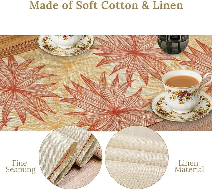Autumn Chrysanthemum Table Runner, Vintage Modern Geometric Floral Boho Table Runner for Kitchen Dining Bedroom Living Room Table Decor for Indoor Outdoor Home Party, 13x120 Inch