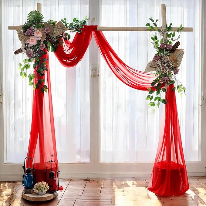 MDS Halloween Chiffon Draping Fabric - 1 Panel, 30" Wide x 40ft Long - Sheer Spooky Arbor & Canopy Drapery for Haunted House Backdrops, Party Ceilings, DIY Costumes & Themed Events - Red