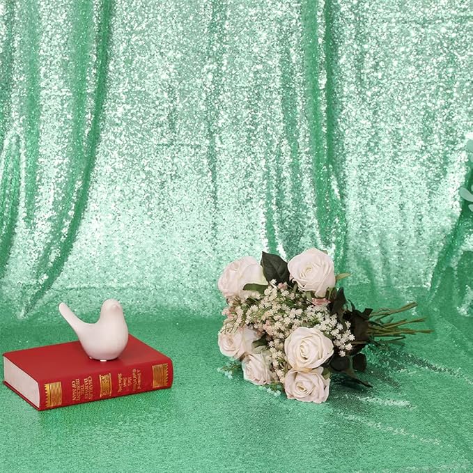 Eternal Beauty Mint Greem Sequin Backdrop, 7x7 Ft Glitter Background Curtains for Shimmer Photography Party Wedding Birthday Back Drop Decor