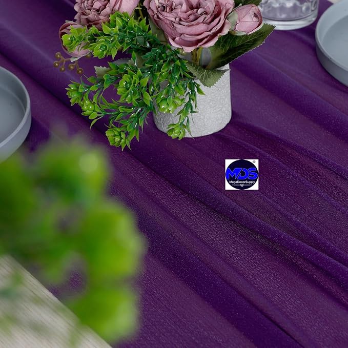 MDS Halloween Chiffon Table Runner - 12 Pack, 29 x 170 Inches, 14ft Each - Sheer Spooky Table Runners for Haunted House Parties, Trick-or-Treat Tables, Witchy Décor, Wedding & Events - Cadbury Purple