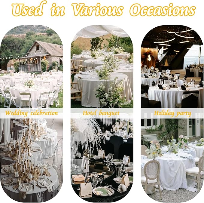 KKJIAF 1 Pack Round Table Cloths 90 Inch, White Overlay Round Satin Table Cover, Silky Satin Dining Tablecloths for Wedding Buffet Parties Banquet Decoration