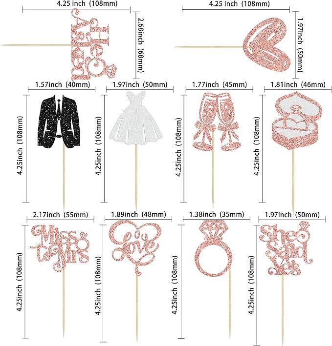 Gyufise 30Pcs She Said Yes Cupcake Toppers Glitter Diamond Ring I Do Love Cupcake Picks Miss to Mrs He Asked Bridal Shower Wedding Engagement Bachelorette Cake Decoration Rose Gold
