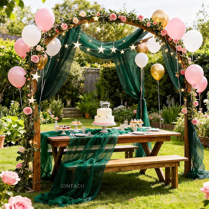 Wedding Arch Draping Fabric 29" x 19Ft Sheer Drapes for Backdrop Wedding Ceremony Reception Ceiling Decor Curtain Baby Bridal Shower Decoration (Hunter Green, 1 Panel)