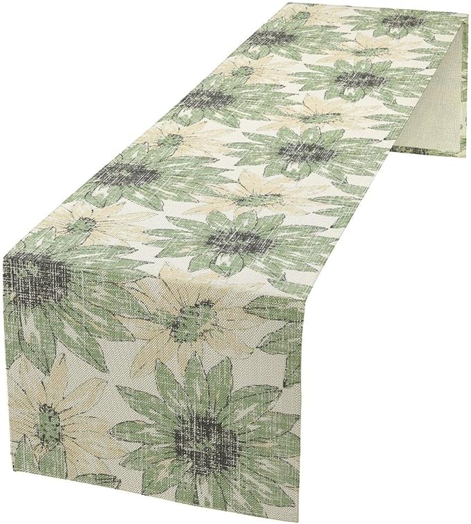 Chrysanthemum Vintage Floral Table Runner, Elegant Yellow Sunflower Spring Summer Elegant Pattern Artichokes Flower Table Runner for Party Kitchen Dining Living Room Decor, 13x70 Inch