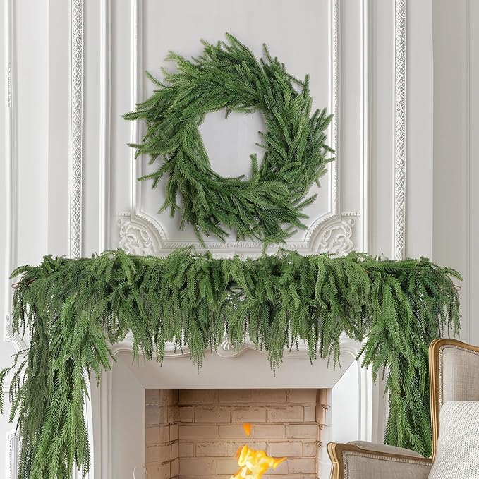 Garlands – Green Faux Norfolk Pine, 4 Pack of 6-Foot Christmas Decor
