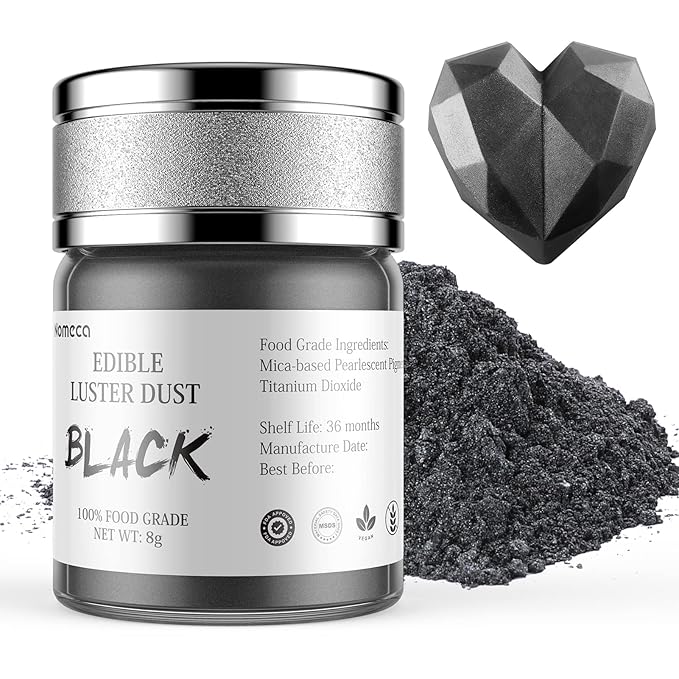 Nomeca Edible Luster Dust, 8 Grams Food Grade Cake Dust Metallic Shimmer Christmas Food Coloring Powder for Cake Decorating, Baking, Fondant, Gumpaste, Chocolate, Candy, Drinks, Cookies - Black