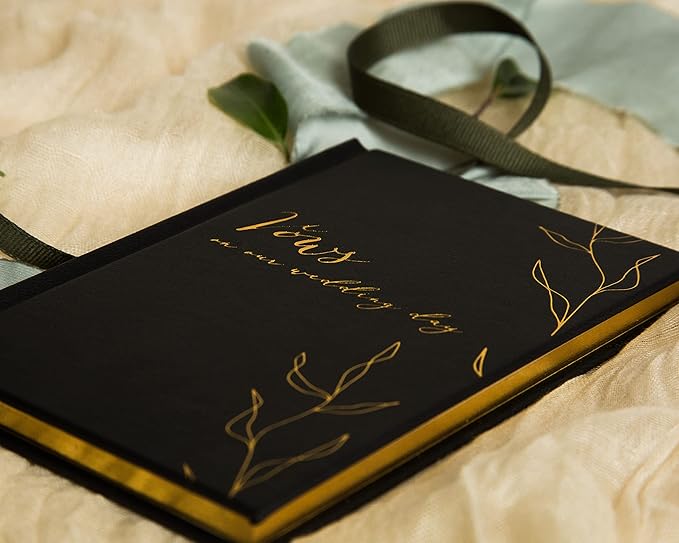 Guestbooks Wedding Vow Book Set of 2, Black and White PU Leather, 80 Pages