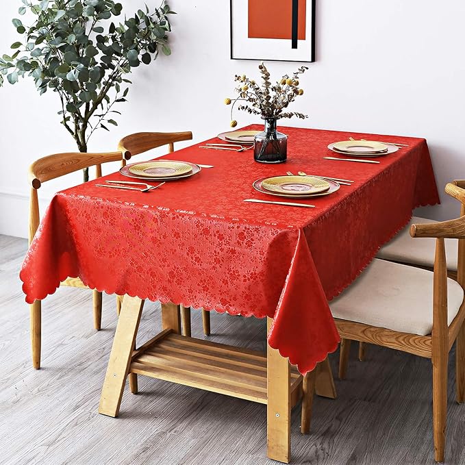 Tablecloth in Red, Rectangular Waterproof Vinyl, 60 x 140 Inch