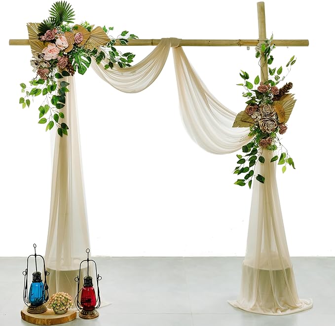 Backdrop Drapery Fabric, Champagne Sheer Chiffon, 2 Panels 30 x 40 ft