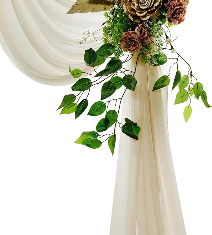 Backdrop Drapery Fabric, Champagne Sheer Chiffon, 2 Panels 30 x 40 ft