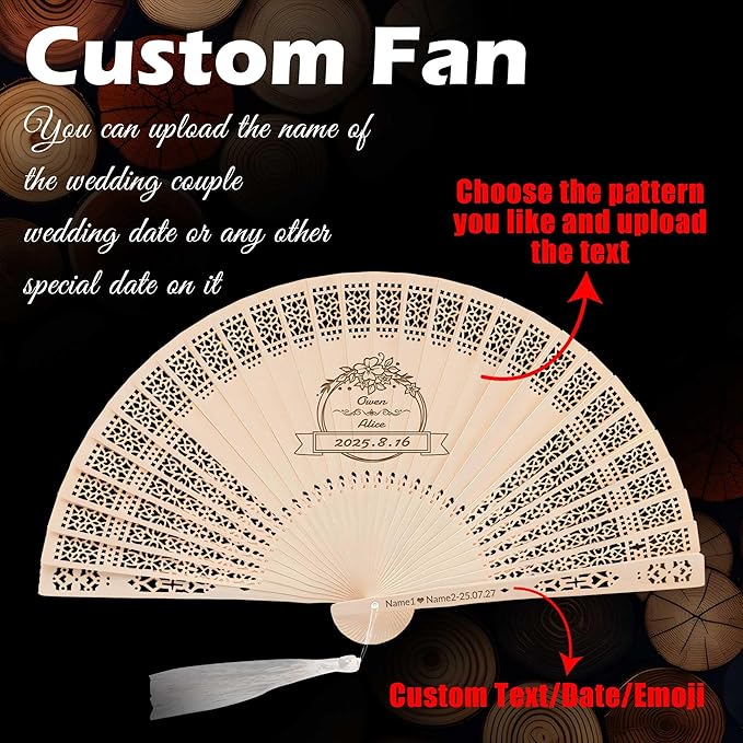 10 PCS Custom Fans Personalized Folding Fans for Line Dancing Wooden Hand Fan Wedding Favors Bulk Fans for Guests Party Event Use (Style04)