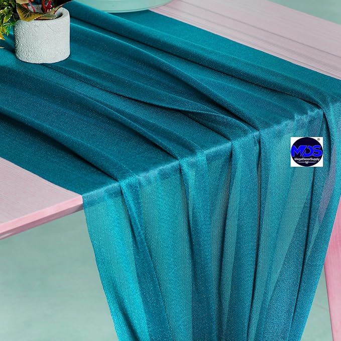 MDS Halloween Chiffon Table Runner - 25 Pack, 29 x 170 Inches, 14ft Each - Sheer Spooky Table Runners for Haunted House Parties, Trick-or-Treat Tables, Witchy Décor, Wedding & Events - Dark Teal