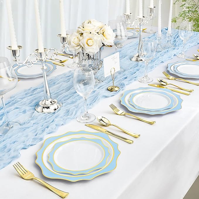 Disposable Party Plates, Blue Scalloped, BPA-Free Plastic, 100 Count