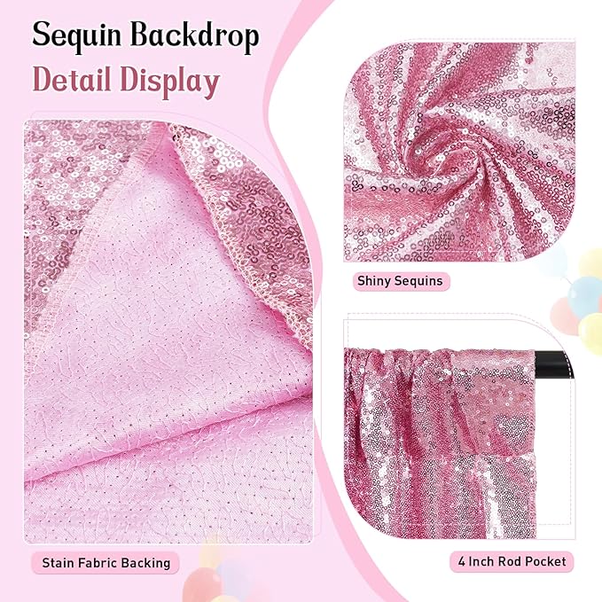 SquarePie Sequin Backdrop Curtain Not See Through Thick Glitter Background for Party 6FT x 8FT Fuchsia Pink