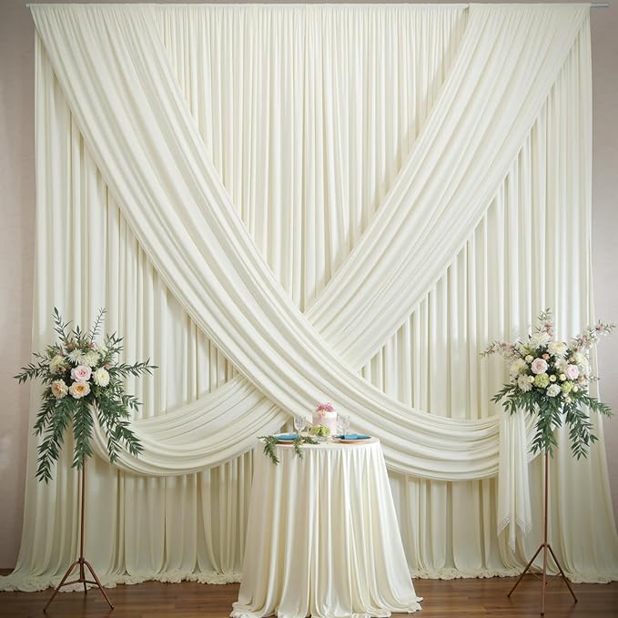 40×12ft Wrinkle Free Ivory Backdrop Curtain for Wedding Parties, 8 Panels 5×12ft Long Soft Silky Polyester Backdrop Drapes Cream Photo Back Drop Curtains for Party Photography Background Cloth
