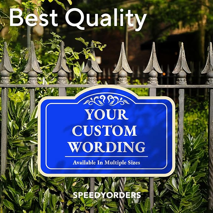 Custom Decorative Outdoor Metal Sign - Personalized Aluminum Driveway Sign, Waterproof, Made In USA - Design 1 Blue Steel 24x18 In