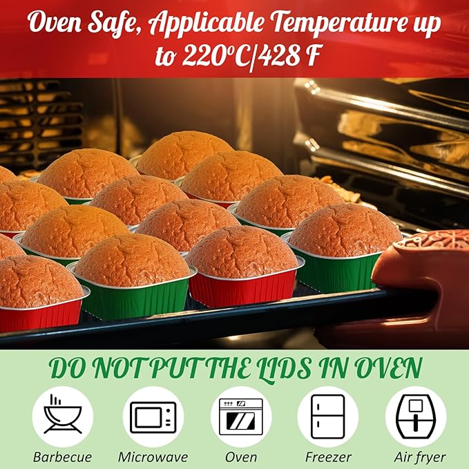 Baking Cups, 150 Pack, 10 oz Aluminum Foil with Clear Lids