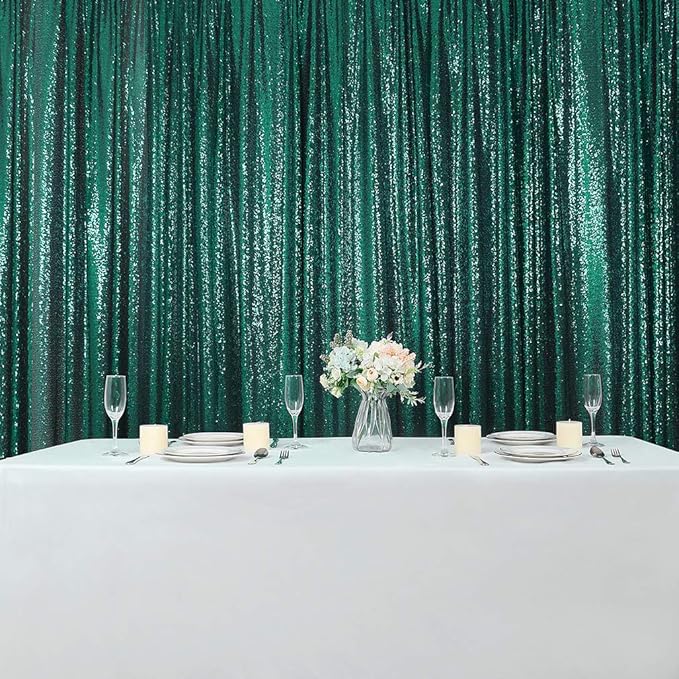 Sequin Backdrop Curtain in Hunter, 2 ft x 8 ft, Glitter Mesh with Pole Pocket