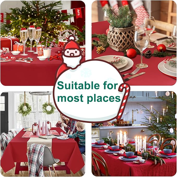 Hiasan Red Rectangle Tablecloth - Waterproof Washable Polyester ChristmasFabric Table Cloth for Party, Wedding, Banquet and Restaurant, 90 x 156 Inch
