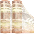 Ribbli 2 Rolls Rose Gold Metallic Mesh Ribbon 10 inch x 30 feet(10Yard), Ivory with Rose Gold Foil and Ivory Thread,Christmas Ribbon for Wreath Swags Wedding Garland and Christmas Tree