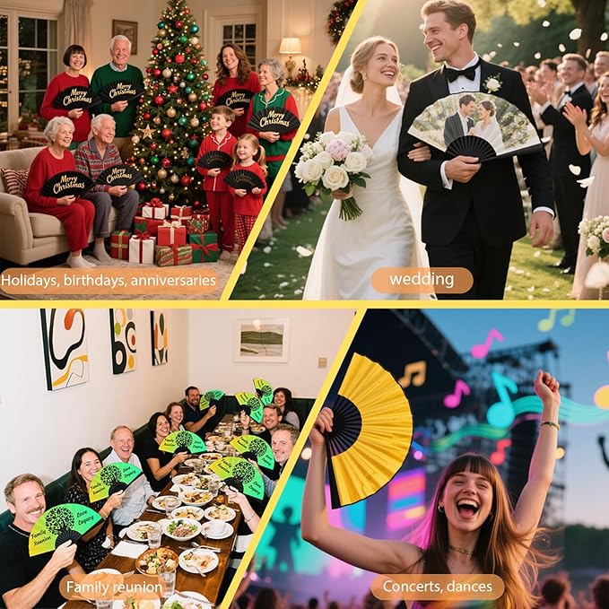 Custom Fans with Your Photo/Text - Personalized Folding Hand Fan for Line Dancing, Weddings, Parties | Decorative Gift for Women, Church Events & Dance Performances (200, 10 Inch)