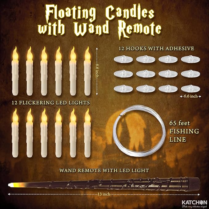Flameless Floating Candles, 12 White LED Candles with Wand Remote