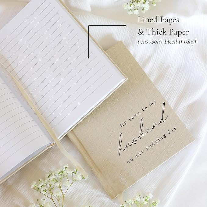 Guestbook Wedding Vow Journal Set, 2 Pack, Beige Linen Cover, 48 Pages