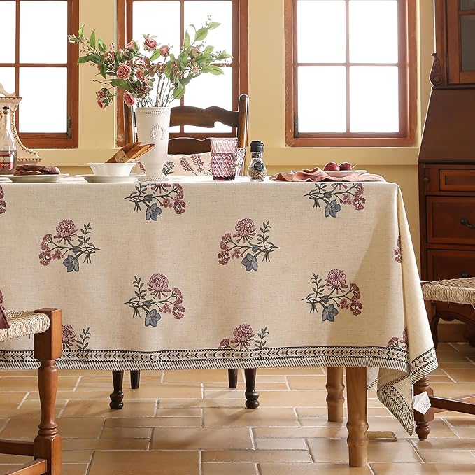 Rectangular Tablecloth 55 x 87 Inch Linen-Polyester Blend Floral Print