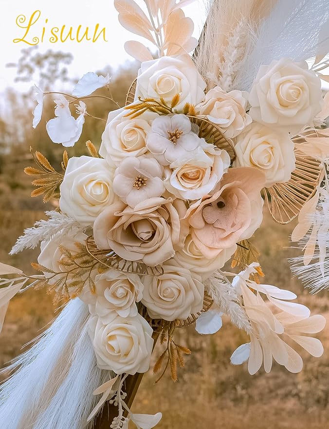 Artificial Wedding Arch Flowers, Pampas Grass Silk Swag in Beige and Champagne
