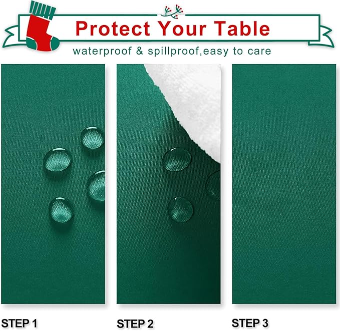 Hiasan 2 Pieces Square Tablecloth - Waterproof Washable Polyester Table Cloth for Dining Room Birthday Party, Emerald Green, 54 x 54 Inch