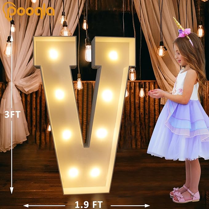 Light Up Marquee Letter Decor V, 3FT Foam Wall Mount, Warm or Cool White