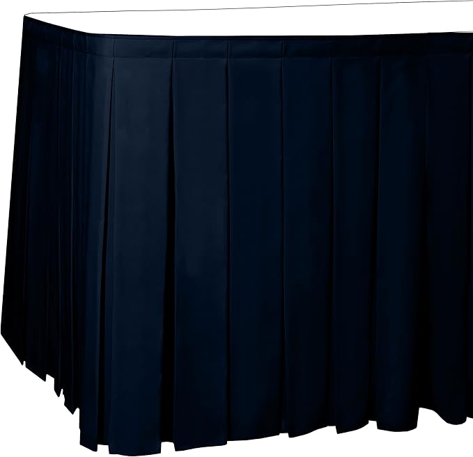 Ultimate Textile Pleat Polyester Fabric Table Skirt - Machine Washable Flame Resistant with Clips for Events, Weddings & Trade Shows, Cut & Sewn in Paterson, NJ - Navy, 21' Box Pleat