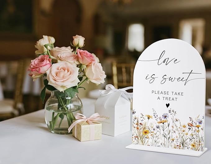 Wedding Signs for Ceremony and Reception, Boho Floral Love is Sweet Sign Please Take a Treat, Wedding Signage with Stand, Bridal Shower Table Centerpieces, Supplies for Engagement Reception Party, 33