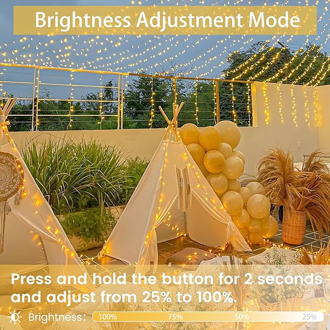 String Lights, 2 Pack 33 ft Warm White LED with Timer and 13 Modes