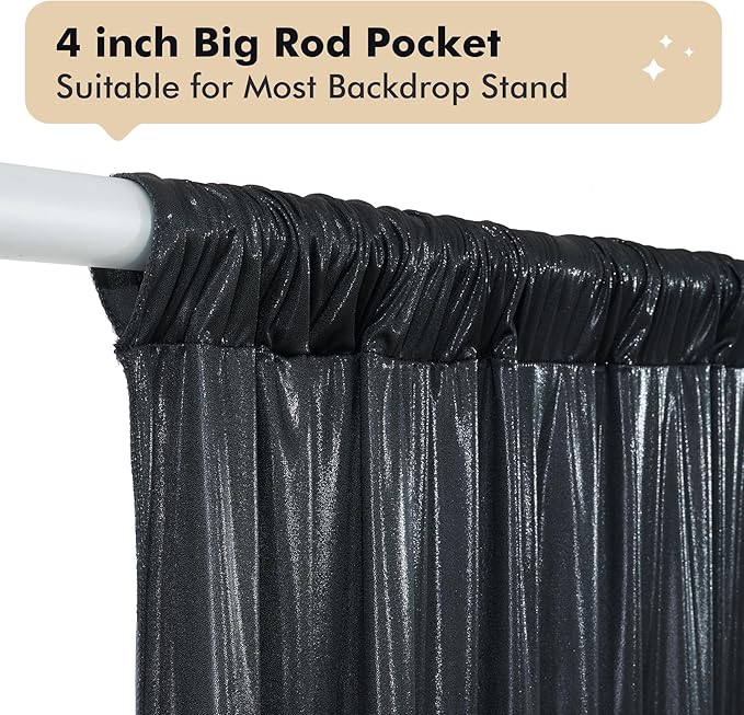 20ftx10 ft Black Glitter Sequin Backdrop Curtain for Parties, Wrinkle Free Sparking Backdrop Drapes, 4 Panels 5x10ft Shimmer Photo Back Drop Cloth for Wedding Birthday Photography Background