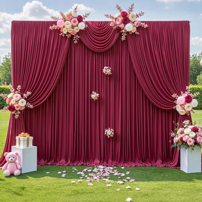 Burgundy Backdrop Curtains, 10 Panels, Wrinkle-Free Soft Fabric