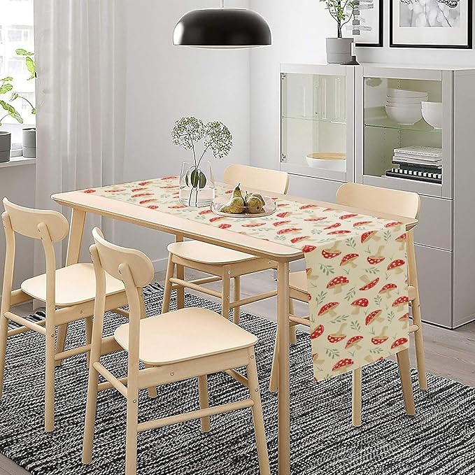 Mushroom Table Runner,Vintage Plant Print Table Runner for Kitchen Dining Table Home Party Decoration 13x120 Inch