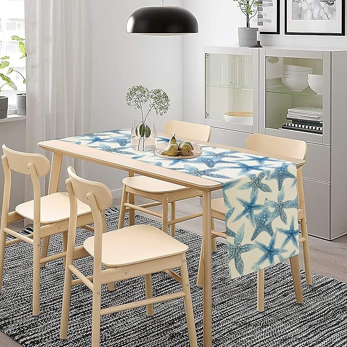 Starfish Plaid Table Flag Green Plaid and Marine Life Starfish Kitchen Table Flag Suitable for Birthday Party Restaurant Decoration Outdoor Picnic 13x36 Inch