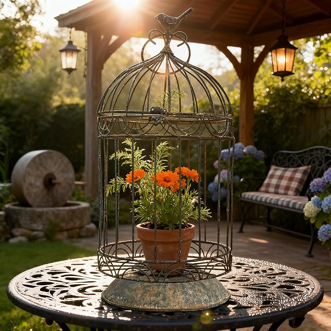 Rustic Farmhouse Metal Planter Holder Vintage Birdcage Distressed Deractive Plants Stand for Wedding Decor Party Centerpieces Garden Home Patio Outdoor Indoor Decor