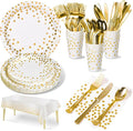 141 Pieces White Gold Party Supplies, Party Dinnerware Sets Include Paper Plates Napkins Cups Silverware, for Wedding Bridal Shower Engagement Birthday Parties Decoration -20 Serves