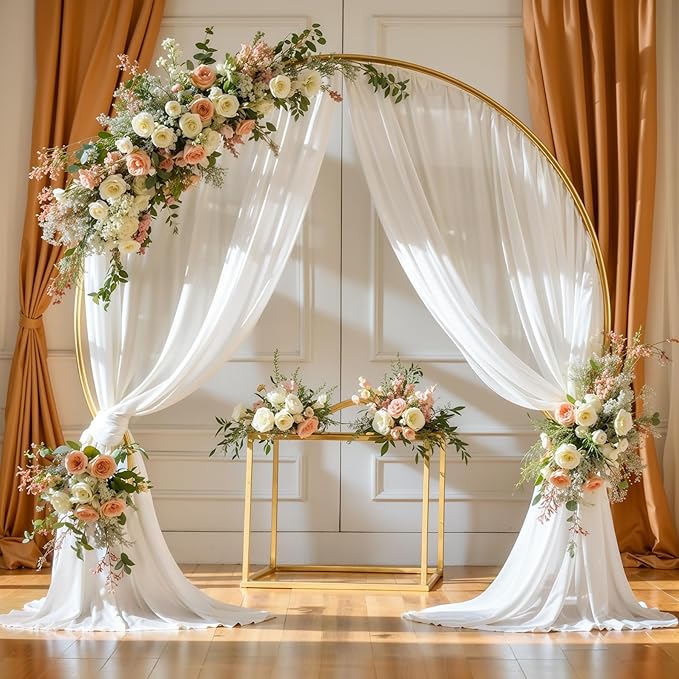 Wedding Arch Draping Fabric,2 Panels 18FT White Wedding Arch Drapes Chiffon Fabric Drapery Arch Decorations for Ceremony Reception Party Ceiling Backdrop