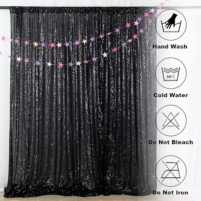 Backdrop Curtain, Black Sequin, 4FT x 8FT Photo Booth Backdrop